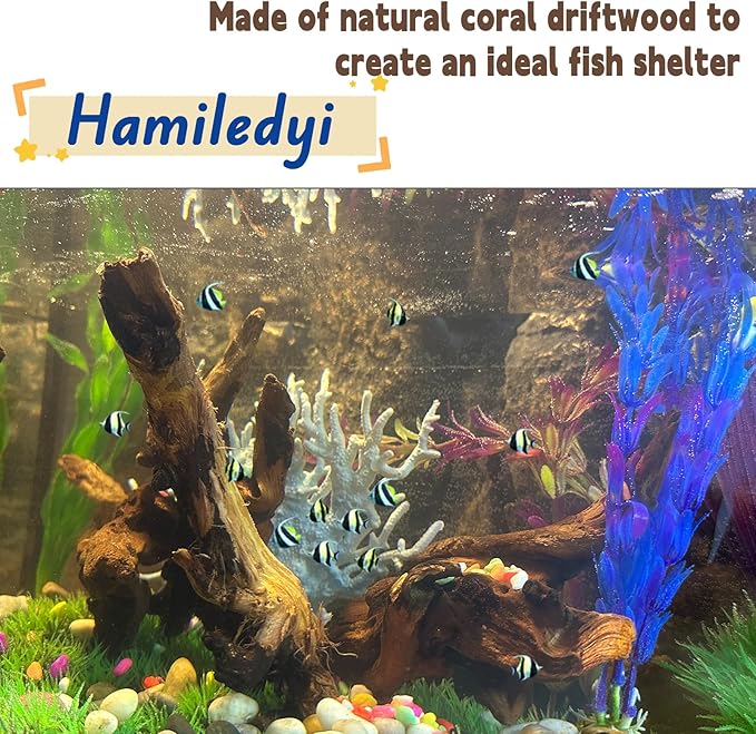 Hamiledyi 5PCS Aquarium Driftwood,3.5-7in Natural Coral Wood,Fish Tank Driftwood Assorted Branches Reptile Tank Decor Aquarium Decoration