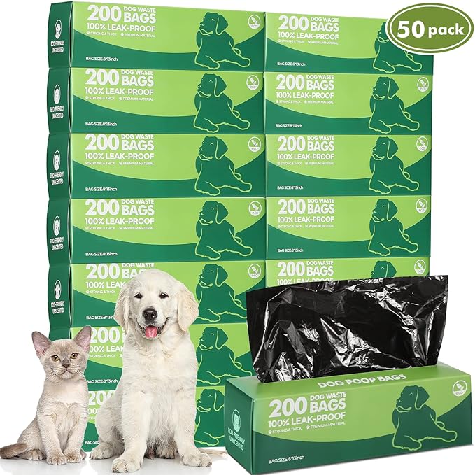 Sherr 50 Rolls Dog Waste Bags 10000 Count Dog Trash Bags Leak Proof Pet Doggie Poop Roll Waste Thick Plastic Bag for Home Park Outdoor Travel Pet Supplies(Black)
