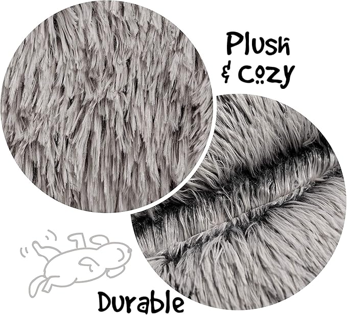 Friends Forever Donut Dog Bed Faux Fur Fluffy Calming Sofa For Small Dogs, Soft & Plush Anti Anxiety Pet Couch For Dogs, Machine Washable Coco Pet Bed with Non-Slip Bottom, 23"x23"x6" Grey