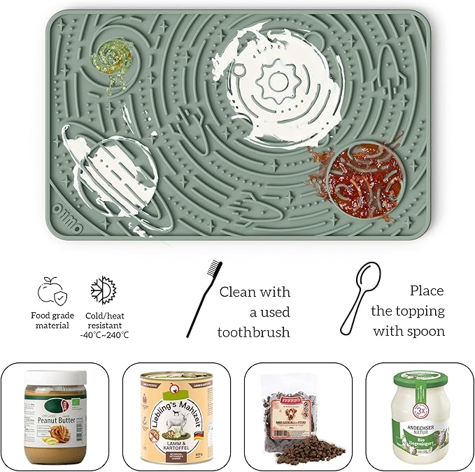 OHMO Lick Mat for Dogs & Cats - Large Size 9.8"×5.9" (2pcs, Blue+Green) - Space Star Design Slow Feeder with Suction Cups, Keep Them Busy & Anxiety Relief, Easy Clean Enrichment Accessories