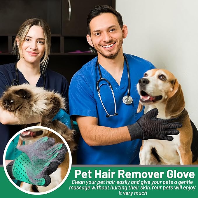 Upgrade Pet Grooming Gloves, Grooming Gloves for Dogs, Cats, Rabbits & Horses with Long and Short Hair, Efficient Pets Hair Remover Mittens - 1 Pair (Green)
