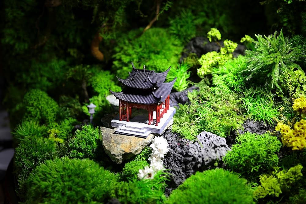 KARESANSUI Traditional Chinese Pavilion - Terrarium Decor, Chinese Aquarium Decoration, Fairy Garden Accessories, Paludarium Decor, Zen Garden Kit, Miniature Pagoda, Dollhouse Accessories (VDS0162-R)