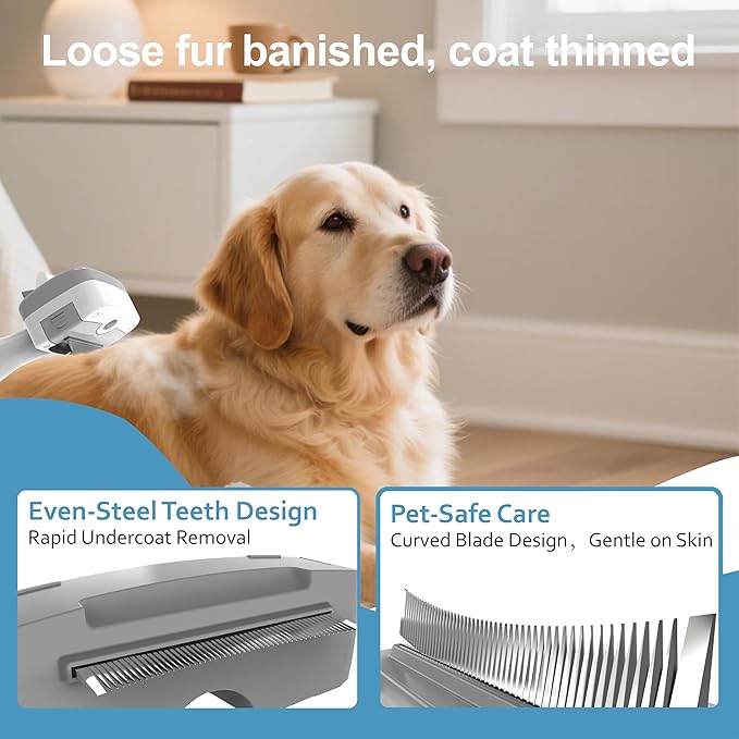 5 in 1 Pet Steam Brush for Dogs & Cats – Self Cleaning, 3 Pet Brush for Smoothing, Dematting, Thinning – Shedding, Grooming & Hair Removal, Includes Enssence & Storage Case