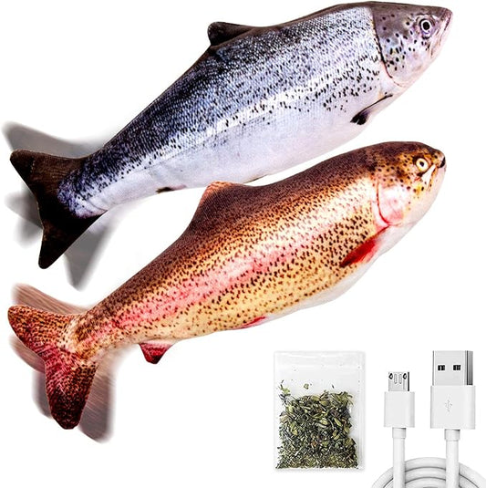 TOOGE 2 Pack 9" Floppy Fish Cat Toys with SilverVine and Catnip for Indoor Cats Interactive Flopping Fish Cat Kicker Catnip Toys for Cats Puppy Small Dogs (Salmon + Rainbow Trout)