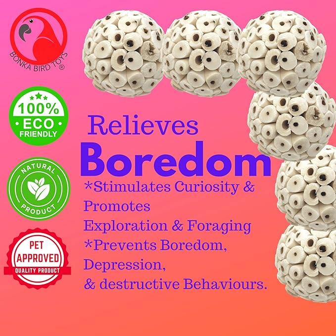 Bonka Bird Toys 2117 Pk6 Sola Atta Balls Foot Talon Craft Part Parrot Bird Toys Conure Parakeet Cockatiel and Similar