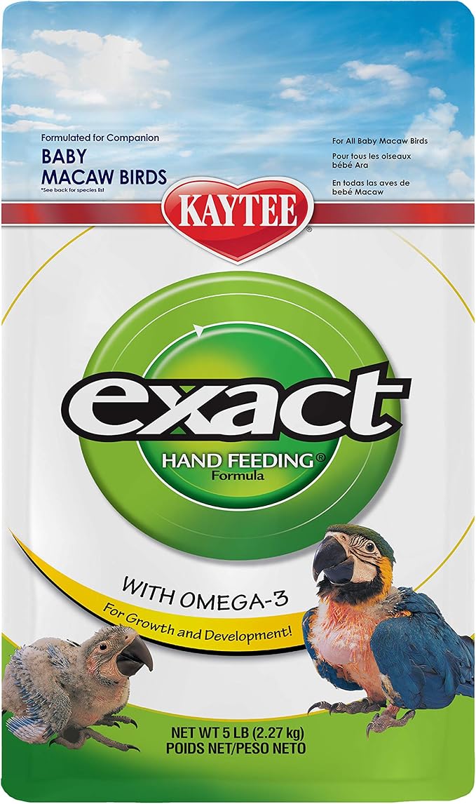 Kaytee Exact Hand Feeding Pet Bird Baby Food For Macaw, Eclectus, Hawk-Headed, African Parrots, Caiques, and Any Baby Under 2 Weeks Old, 5 Pound