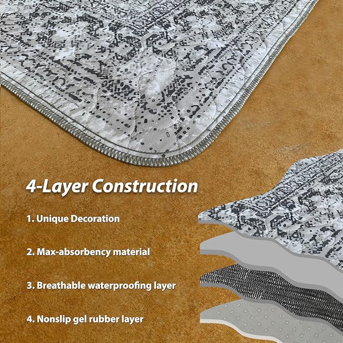 nunubaby Washable Pee Pads for Dogs, Stylish, Non-Slip and Leak-Proof Pee Pads. Reusable Potty Pads for Dogs for Crates and Floors.(Gray/Geo, 18" x24")