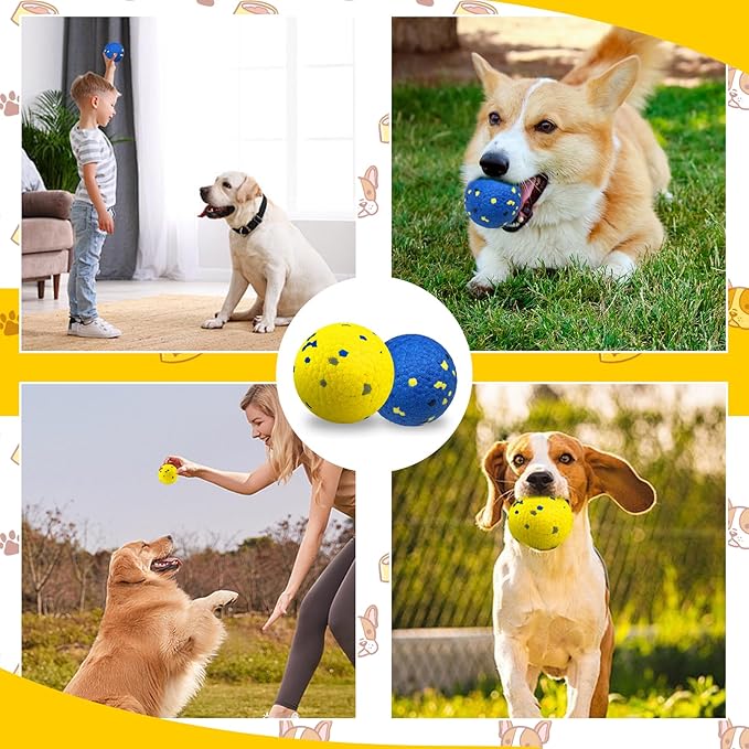 2 Pack Dog Balls Indestructible Tennis Balls for Dogs Durable Bouncy Dog Toy Balls for Aggressive Chewers Interactive Dog Toys for Water Toy Fetch Balls (Yellow,Blue)