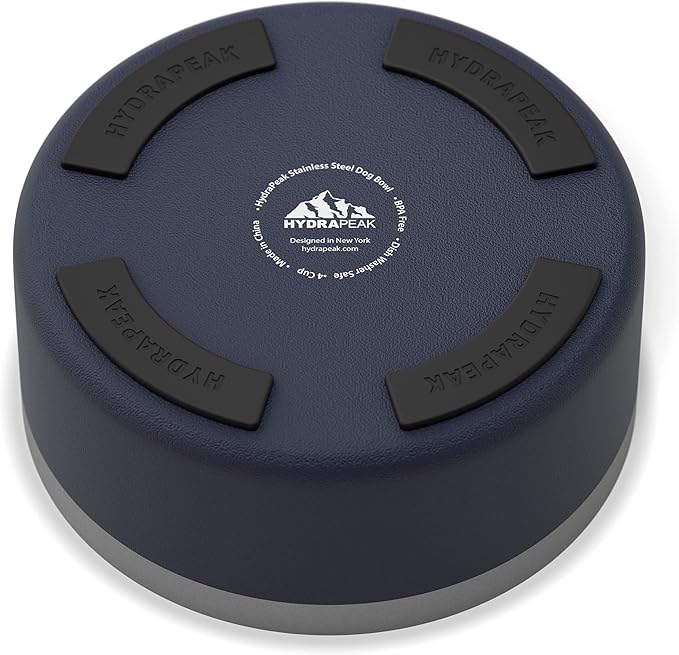 Hydrapeak Dog Bowl; Non Slip Stainless Steel; Water and Food Dish; Large Sized and Small Dogs; 32oz 64oz; Multiple Sizes; 4 Cup | Navy