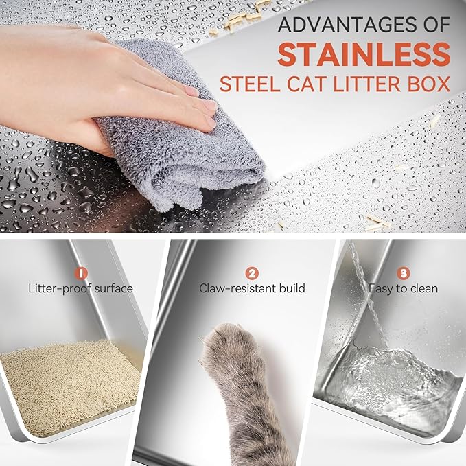 Enclosed Stainless Steel Cat Litter Box with Odor Control, Modular Design with Drawer and Flip Door, Easy to Clean and Wash,Non-Stick Interior,Extra Large Size Fits All Cats(Dark Grey)