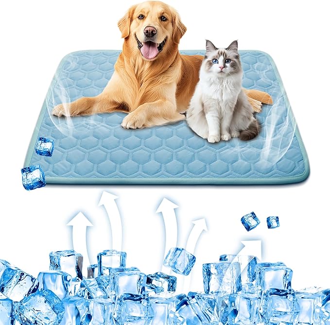 Upgrade Dog Cooling Mat, Pet Dog Self Cool Pad, Ice Silk Washable Cooled Mat for Dogs Cats Kennels Crates Beds