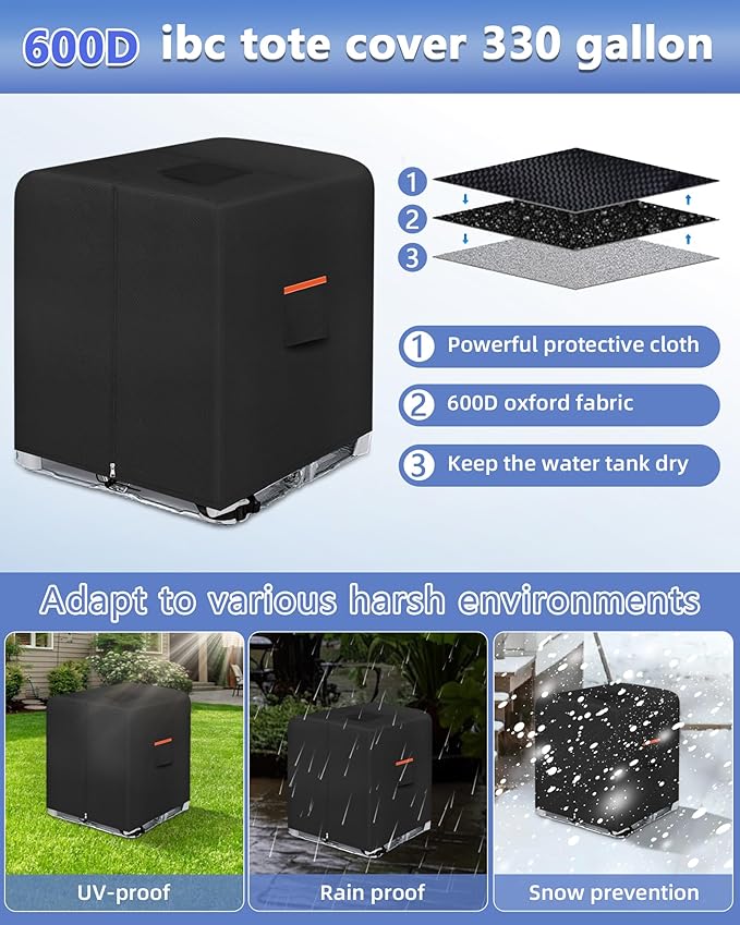 IBC Tote cover 330 gallon water tank protection cover zipper 600D heavy waterproof sunscreen material 1000L outdoor garden water tank cover