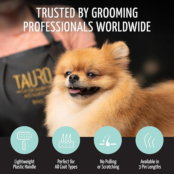 Tauro Pro Line Plastic Long & Short Hair Slicker Dog Brush for Deshedding & Detangling - Mint Slicker Brush for Dog & Cat Grooming - 0.79″ Pins, Flexible Cushion & Non-Slip Grip