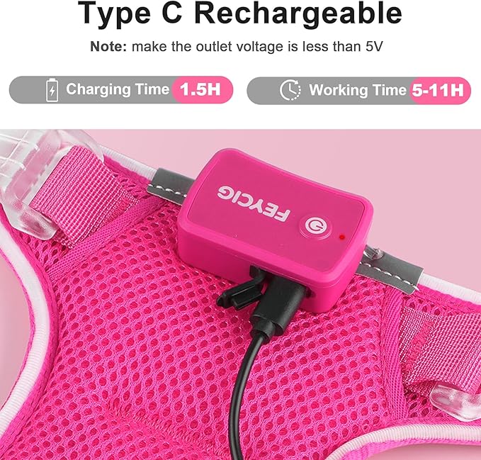 Light Up Dog Harness,Reflective Pet Harness Rechargeable,Led Dog Vest Harness for Night Walking,Adjustable Dog Safety Vest for Small Medium Large Dogs-No Pull,Pink,M