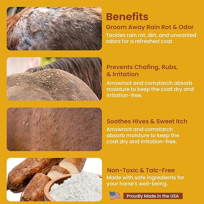 Coat Care Powder for Horses 8.4oz | Made in USA | Equine Skin Conditioner for Sweet Itch, Rain Rot & Skin Issues | Effective Dry Horse Shampoo & Daily Preventative | Herbal & Natural Formula