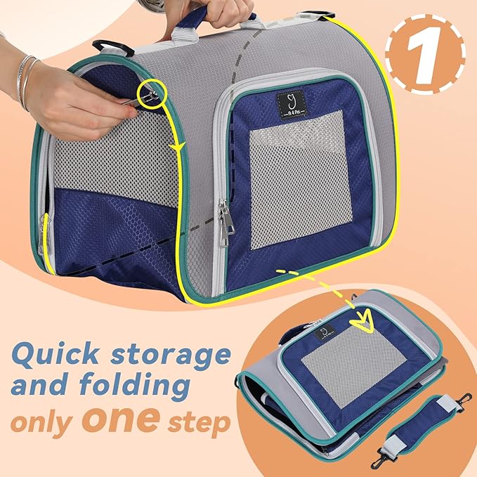 A4Pet Airline Approved Pet Carrier, Suitable for Cats, Puppies for Under 18 lbs, Soft Sided Puppy Carrier, Easy On The Go, Easy to Stow, 17.0 x 11 x 11,Grey & Green