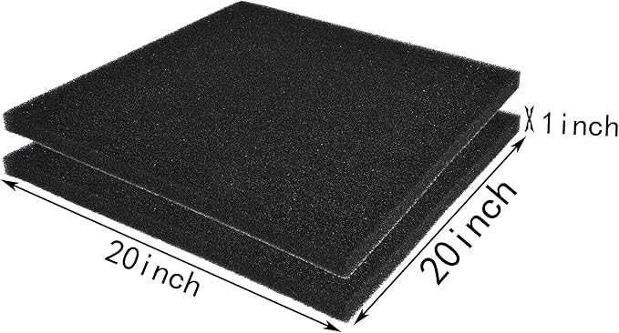 Hipanda 2 Pack Aquarium Bio Filter Sponge Pad 20"x20"x1",30PPI, Bio Filter Media Foam Pad Sponges, Cut-to-Size Open Cell Foam Sheet for Fish Tank
