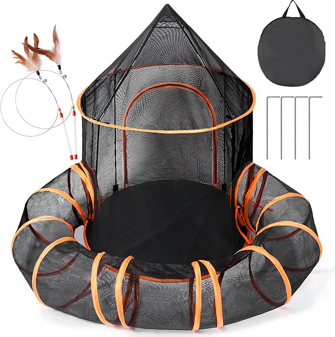 Odoland Cat Outdoor Enclosure Tunnels - Large Pet Tents Castle Playpen for Indoor/Outdoor, Portable Playhouse for Dog, Cat, Kitten, Rabbit, Small Animals