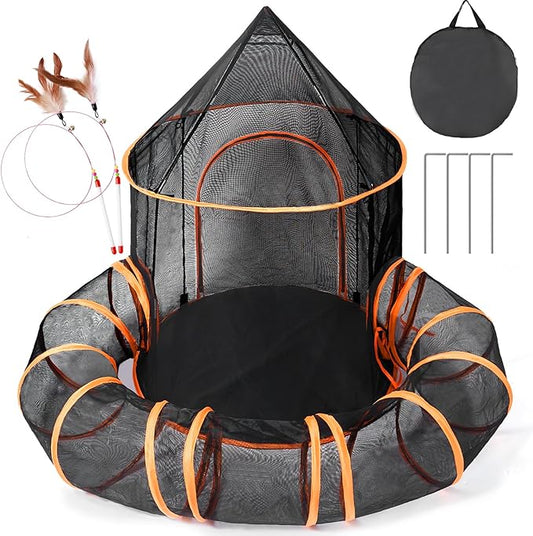 Odoland Cat Outdoor Enclosure Tunnels - Large Pet Tents Castle Playpen for Indoor/Outdoor, Portable Playhouse for Dog, Cat, Kitten, Rabbit, Small Animals