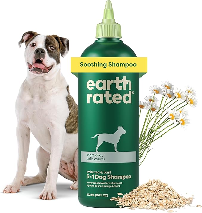 Earth Rated 3-in-1 Soothing Dog Shampoo and Conditioner, Deodorizing Oatmeal Shampoos for Dogs and Puppies, Great for Smelly Pets, White Tea and Basil Scent, 16 oz