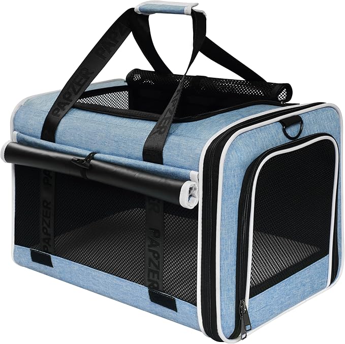 Top Loading Medium Cat Carrier with Privacy Curtain, Delta Approved TSA Pet Travel Crate Suitcase Luggage Sleeve, Soft-Sided Dog Kennel Bag 18x11x11 United Airline Approved Under Seat Blue
