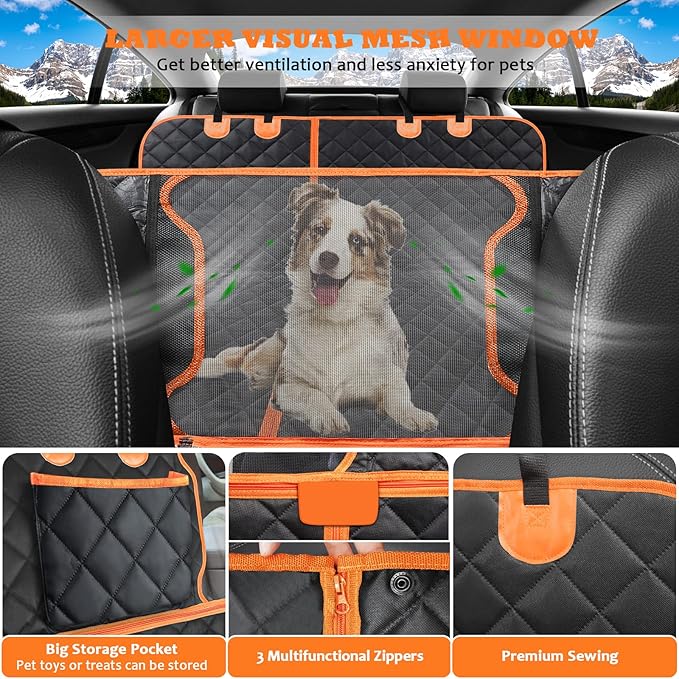 URPOWER 6-in-1 Dog Car Seat Cover for Back Seat, Waterproof Dog Car Hammock with Mesh Window, Non-Slip Pet Backseat Protector for Cars, Trucks and SUVs