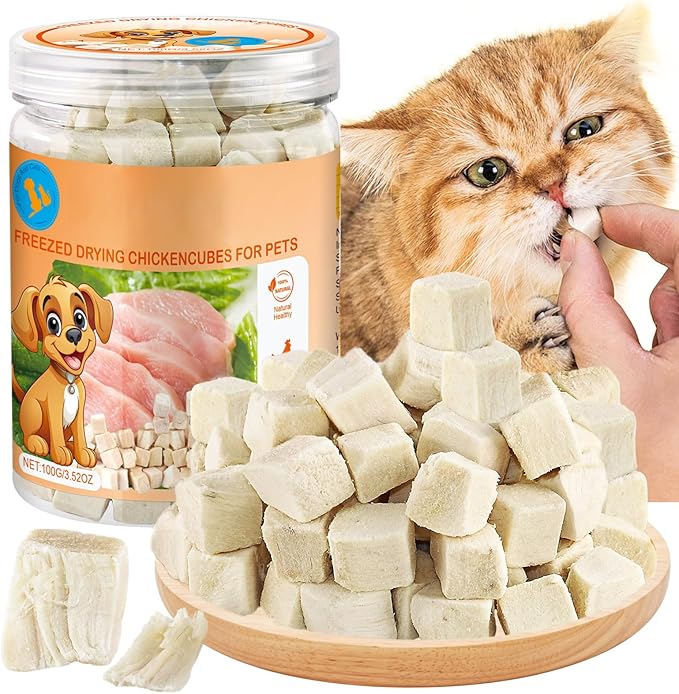 Freeze-Dried Chicken Cat Treats, Chicken Cube Snacks for Pets, Single Ingredient Chickens Dog Treat Bite-Sized Pieces