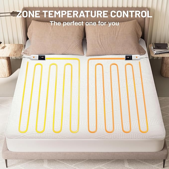 Heated Mattress Pad King Size-Dual Controllers Electric Mattress Pad with Deep Pocket,6 Heat Settings & 2-10 Auto Shut Off Electric Bed Warmer,ETL Certified,Machine Washable,(White)