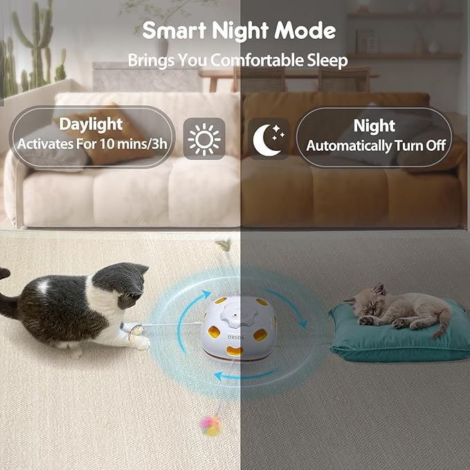 ORSDA Cat Toys for Indoor Cats, 4 in 1 Automatic Interactive Kitten Toy, Rechargeable Electric Whack-A-Mole Moving Ambush Feather, Hide and Seek, Chase Feather for Kitty for Kicker Adult Cat