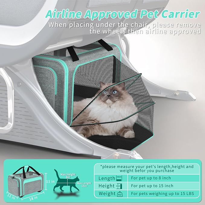 3-in-1 Upgraded Pet Carrier with Wheels, 18" x 11" x 11" TSA Airline Approved, Cat Carrier on Wheels for Small Cats Up to 15Lbs, Rolling Pet Carrier, Cat Soft-Sided Bag for Flying, Travel & Vet