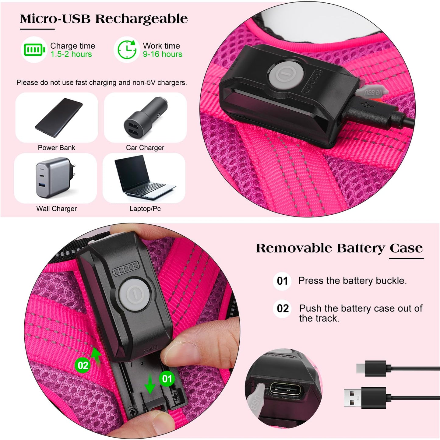 Light Up Dog Harness, Rechargeable LED Dog Harness with Battery Level Indicator, Adjustable Reflective Safety Vest for Night Walking, Soft Mesh Lighted Harness for Medium Large Dogs(5-90lbs)