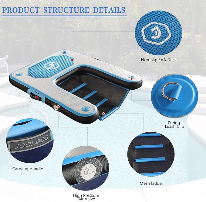 Inflatable Plank Dog Float Ramp,Up to 180lbs Dog Water Ramp Ladder with Non-Slip Dock Platform for Swimming Pool,Boat,Lake