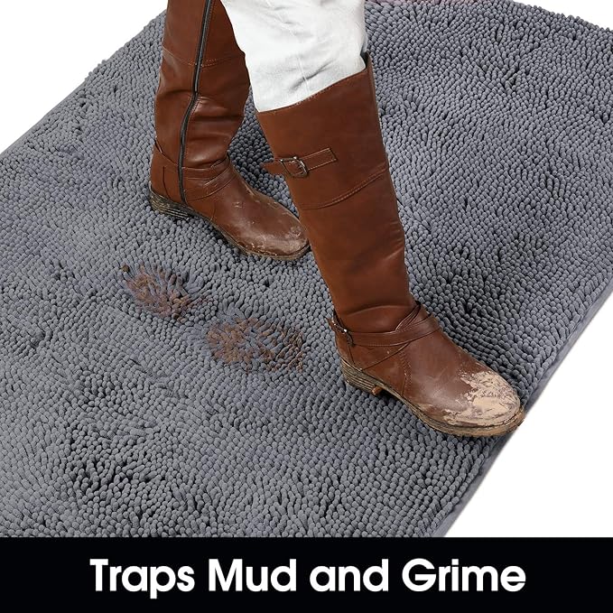 HOMEIDEAS Doormat Indoor Entrance, 60"x36", Highly Absorbent Chenille Large Muddy Dog Washable Non Slip Front Welcome Door Mat for Entryway, Grey