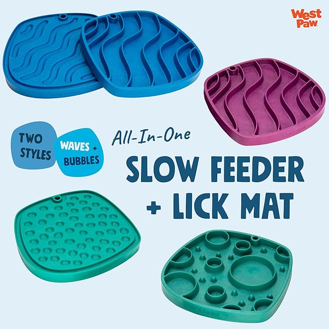 West Paw Seaflex Bubbles Feast Mat – All-in-One, Slow Feeder, Lick Mat – Encourages Foraging & Food Exploration - Engages Picky Eaters & Slow Feeding - Versatile – Easy to Clean, Non-Toxic - Bubblegum
