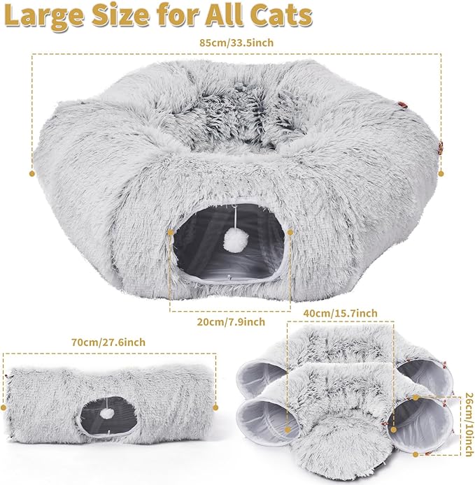Odoland 5 Shapes Cat Tunnels with Fluffy Bed - Indoor Cats Cave Tunnels with 20 Pet Toys, DIY Kittens Donut Tunnel and Variety Kitten Toy Set for Puppy Rabbit