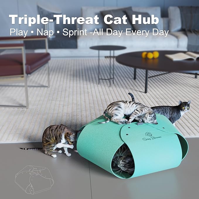 Spring Blossoms Cat Tunnel, Cat Cave for Indoor Cats Bed,Scratch Resistant Cat Toys for Medium Large Cats Hide and Seek Toy (Sky Cyan)