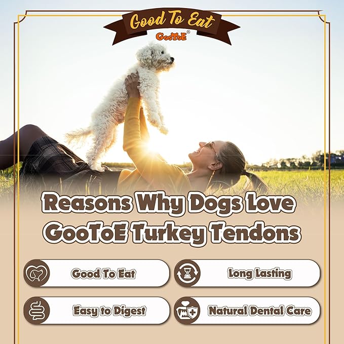 Gootoe Turkey Tendon Dog Treats, Bone (L) 3.53 oz, USA-Sourced Turkey Tendon, Natural Snack, Premium Puppy Chews, Hypoallergenic, Reseal Value Bags, Size for Large Dogs
