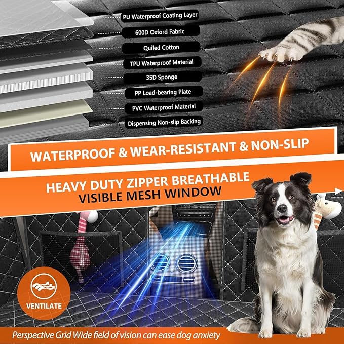 2025 Upgarde Large Space Back Seat Extender for Dogs, Dog Car Seat Cover for Back Seat Supports 500lbs, Hard Bottom Car Seat Cover for Dogs, Sturdy Waterproof Dog Seat Cover for Car SUV Truck