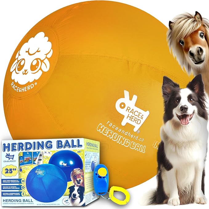 Race&Herd 25" Original XXL Herding Ball for Dogs - Giant Herding Dog Ball Australian Shepherds, Herding Toys, Dog Training Toy for Large Breeds, Dog Toy for Outdoor Play (for Medium Dogs, Yellow)