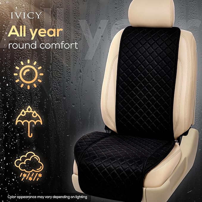 IVICY Faux Linen Car Seat Cover for Cars - Durable & Non-Slip - Front Car Seat Protector Covers for Most Automotive, Vans, SUVs, Trucks - 1 Unit - Black
