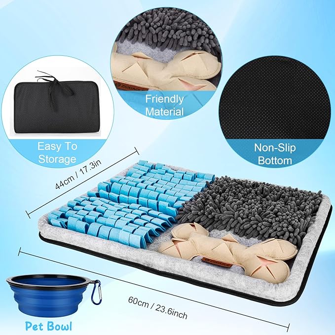 Snuffle Mat for Dogs, Interactive Feed Mat for Boredom, 17.3"×23.6" Pet Foraging Mat for Smell Training and Slow Eating with Stress Relief, Foraging Skills, Brain Stimulation (Solid Color)