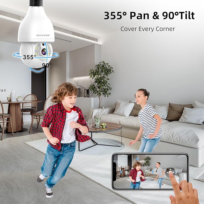 2K Light Bulb Security Camera, 2.4&5Ghz WiFi Light Bulb Camera, Light Socket Security Cam with Motion Detection,Two-Way Talk,24/7 Recording,Compatible with Google Assistant & Alexa (2 Pack)