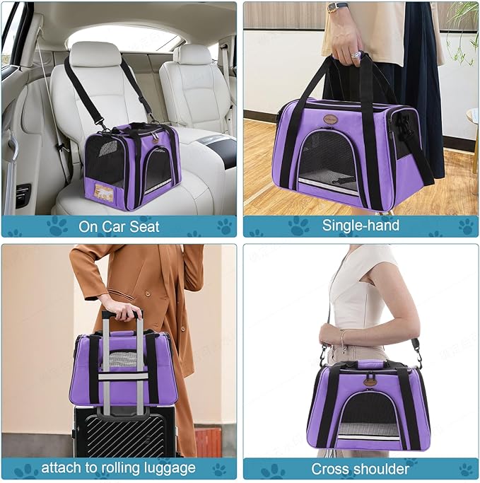 Cat Carrier Dog Carrier Pet Carriers for Medium Small Cats Dogs Puppies up to 15 Lbs,TSA Airline Approved Small Dog Cat Carriers Soft Sided,Collapsible Travel Puppy Carrier (Purple, Medium)