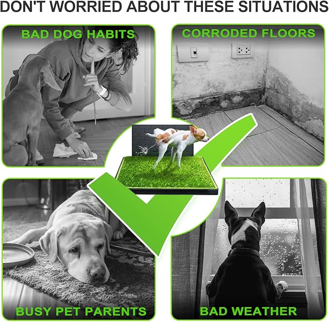 Hompet Dog Potty for Indoor or Porch, 2 Pcs Artificial Grass Training Pads with Pee Baffle, Reusable, Alternative to Puppy Pads, Portable Dog Litter Box for Small/Medium Dogs
