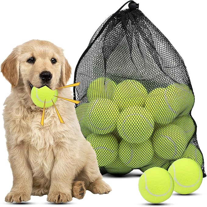 Magicorange Dog Tennis Balls, 20 Pack 2.5 inch Floatable Squeaky Tennis Balls for Fetch Exercise, Natural Rubber Squeaky Dog Balls Training Safe (Yellow, 2.5inch)