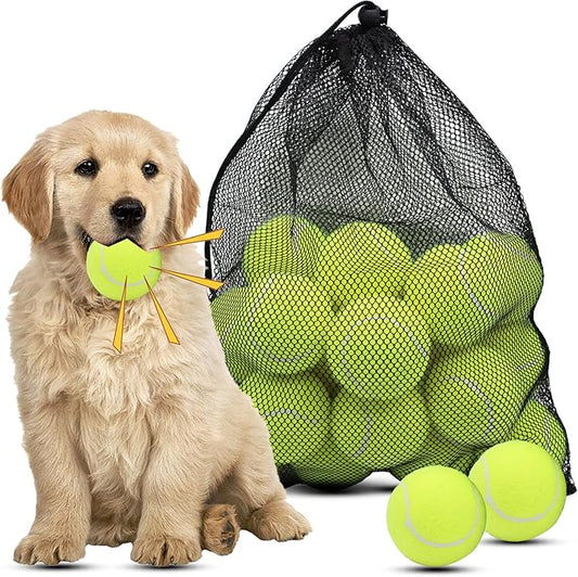 Magicorange Dog Tennis Balls, 20 Pack 2.5 inch Floatable Squeaky Tennis Balls for Fetch Exercise, Natural Rubber Squeaky Dog Balls Training Safe (Yellow, 2.5inch)