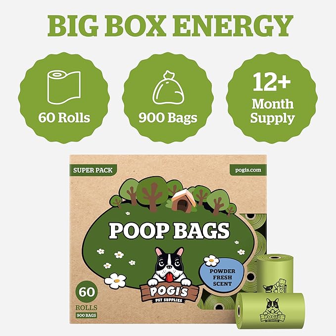 Pogi’s Dog Poop Bags – Leak-Proof & Extra Thick Pet Waste Bags (Fresh Scent, 60 Rolls, 900-Count)