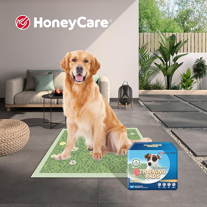 HONEY CARE Dog Training Pads with Grassfield & Fire Hydrant Printing丨Eliminating Urine Odor Puppy Pads 丨 Premium Dog Pee Pads (100 Count, 22x23 inch)