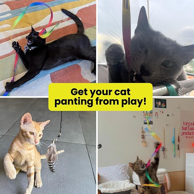 Forever Stick Ribbons - The Unbreakable Cat Toy Wand & Ribbon Attachments (3 Pc), Extra Long Durable Interactive Cat Toy for Indoor Cats, Feather Kitten Toys for Bored Indoor Adult Cats