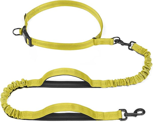 iYoShop Retractable Hands Free Dog Leash - Dual Handle Bungee Waist Leash for Small, Medium and Large Dogs (Medium/Large, 25-150 lbs, Blazing Yellow)